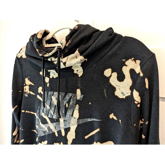 Nike Womens Bleach Tie Dye Hoodie XL High Neck Black Lightweight Blue Tag Grunge - Picture 6 of 16